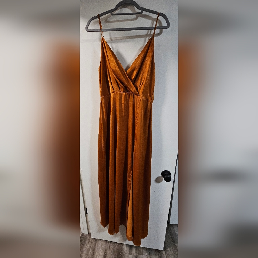 Lulu's Constantine Rust Orange Satin Dress